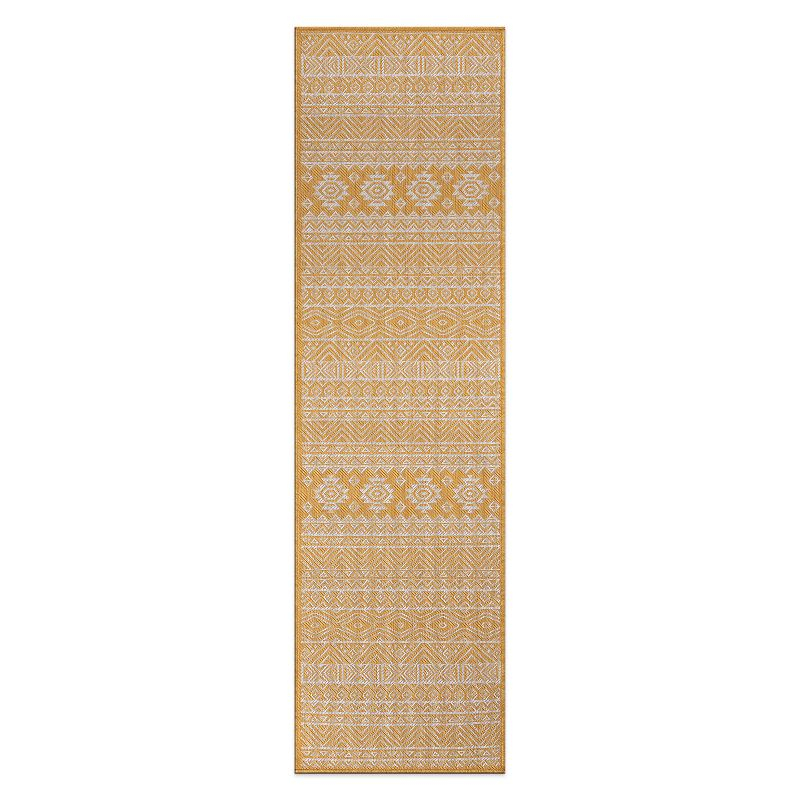 World Rug Gallery Distressed Geometric Bohemian Textured Flat Weave Indoor/Outdoor Area Rug - YELLOW 2'x7'