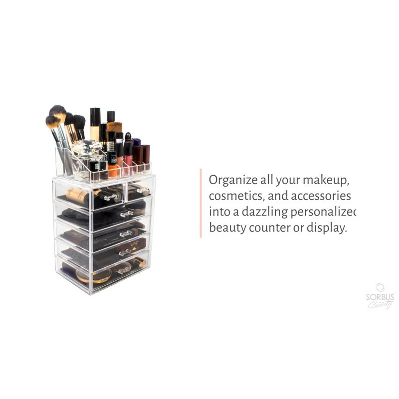 Sorbus Clear Makeup & Jewelry Organizer & Display (4 Large, 2 Small Drawers) Brown