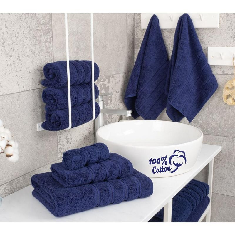American Soft Linen 6 Piece Towel Set, 100% Cotton Bath Towels for Bathroom, Navy Blue