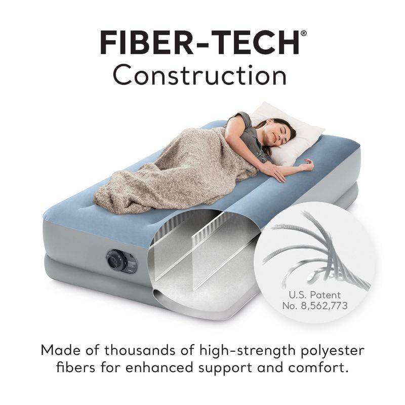 Intex Dura Beam Plus Mid-Rise Comfort Plush Fiber-Tech 14" Air Mattress Twin-Sized Bed with Built-In Electric Pump and Carry Storage Bag