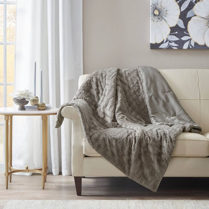 50"x60" Polar Solid Faux Fur Throw Blanket Gray - Madison Park: Hypoallergenic, Plush Couch & Bed Comfort