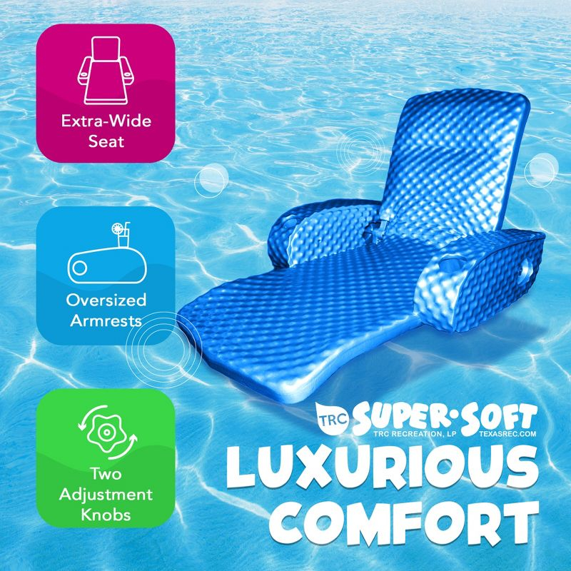 TRC Recreation Super Soft Adjustable Pool Recliner Float Portable Comfortable Chair Lounger with Cup Holders for Swimming Pool Essentials, Bahama Blue