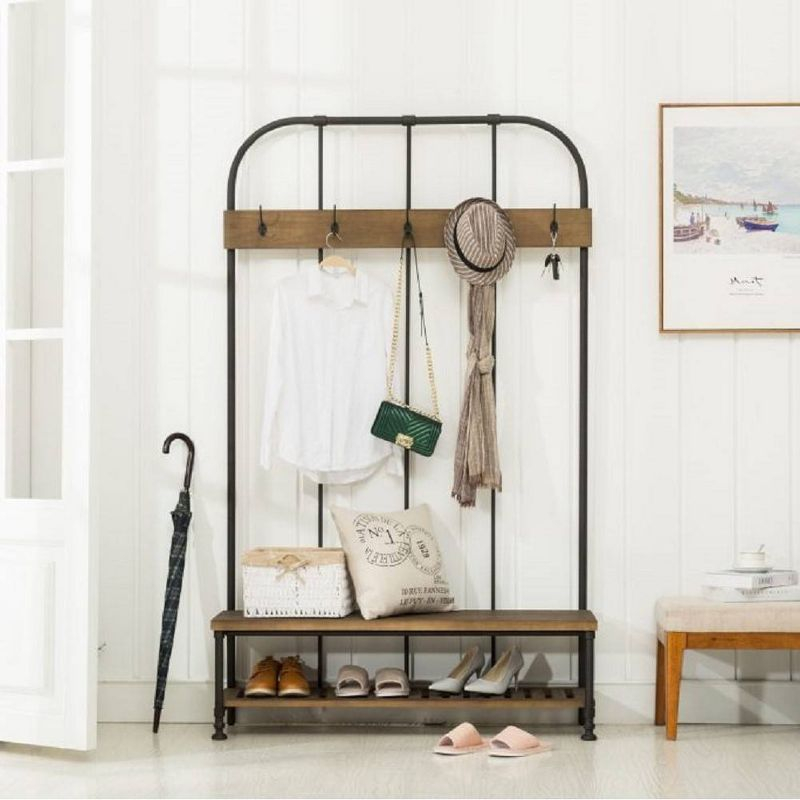 Boraam Annie Hall Tree Natural: Modern Entryway Organizer with 5 Hooks, Wood Frame, Adult Assembly Required