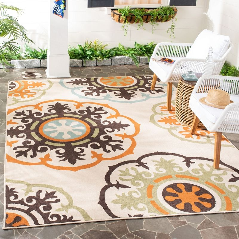 Veranda VER002 Power Loomed Indoor and Outdoor Area Rug - Cream/Terracotta - 6'7"x9'6" - Safavieh.