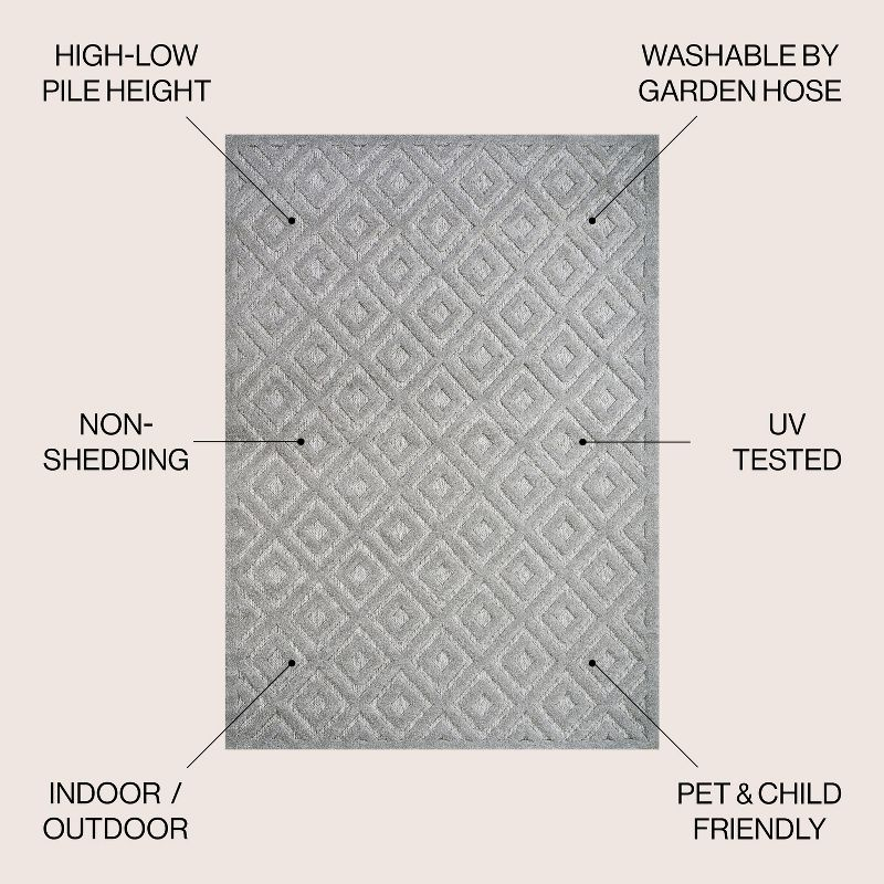 5' x 5' Portmany Neutral Diamond Trellis Indoor/Outdoor Area Rug, Light Gray - JONATHAN Y