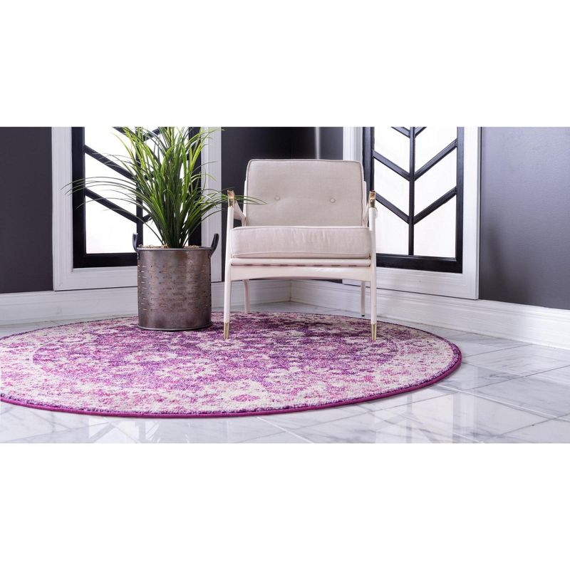 Unique Loom Penrose Collection Area Rug - Krystle (6' 1" Round Purple/Ivory)