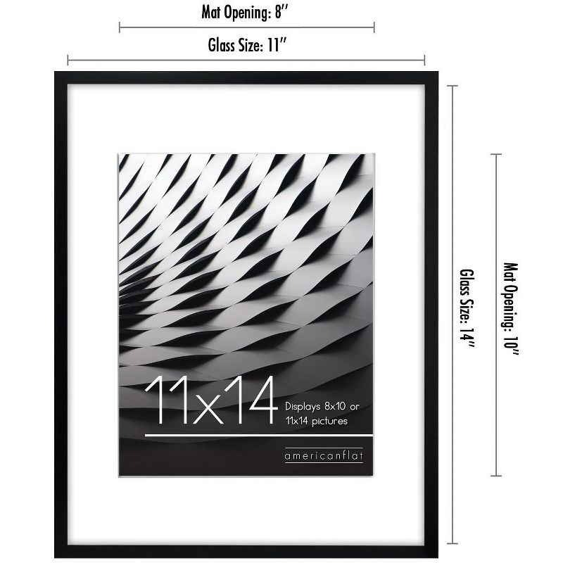 Americanflat 11x14 Picture Frame with Shatter-Resistant Glass, Use as 8x10 Frame with Mat or 11x14 Frame Without Mat, Streamline Collection, Black