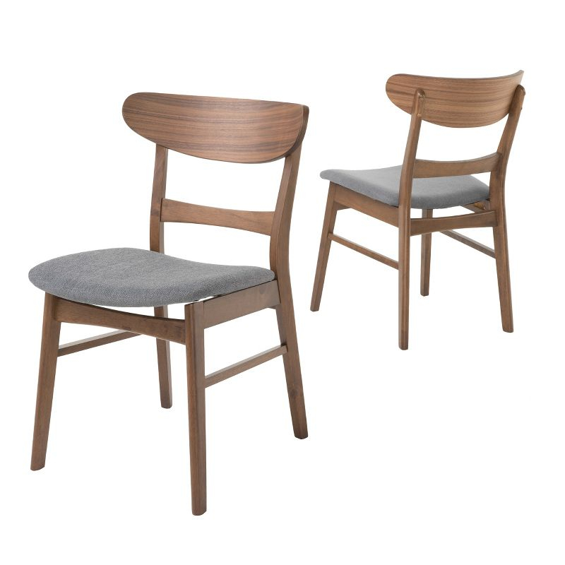 Christopher Knight Home Set of 2 Lucious Dining Chair Dark Gray/Walnut: Scandinavian Style, Rubberwood Frame, Polyester Upholstery
