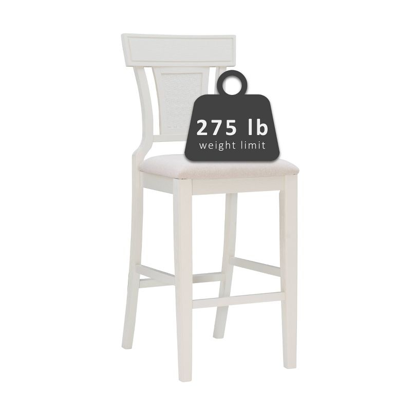 Rylan Handwoven Back Barstool White - Linon: Upholstered, Rubberwood Legs, Mid-Century Modern, Fixed Height