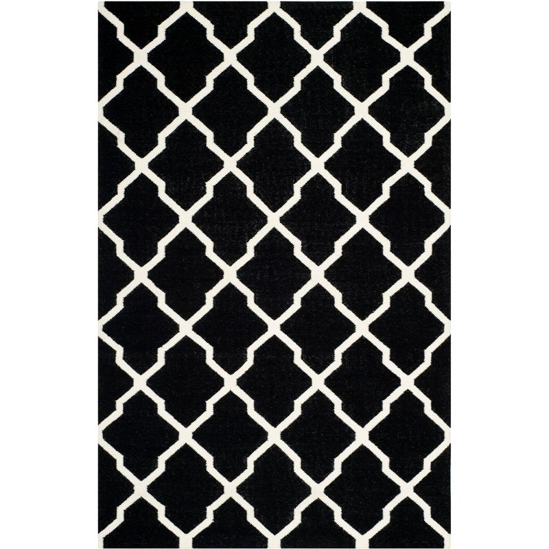 Dhurries DHU634 Hand Woven Area Rug - Black/Ivory - 5'x8' - Safavieh.