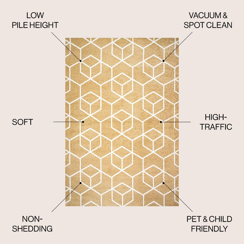 5'x8' Tumbling Blocks Modern Geometric Area Rug, Gold/White - JONATHAN Y