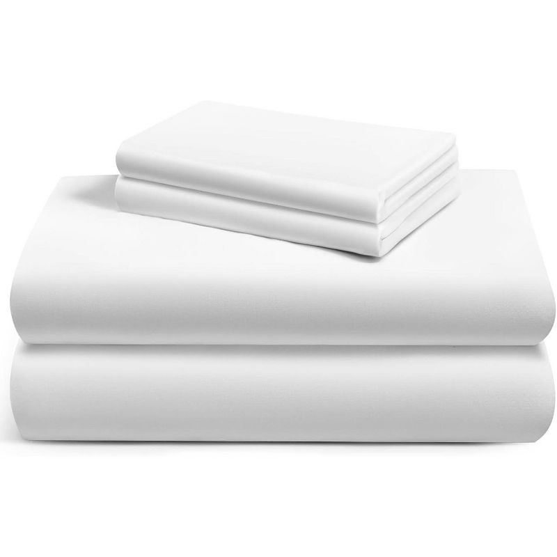LuxClub 4 PC Twin Size White Sheet Set, 100% Organic Bamboo Viscose, Deep Pockets up to 16", Soft & Breathable Hotel Luxury Bedding Sheets