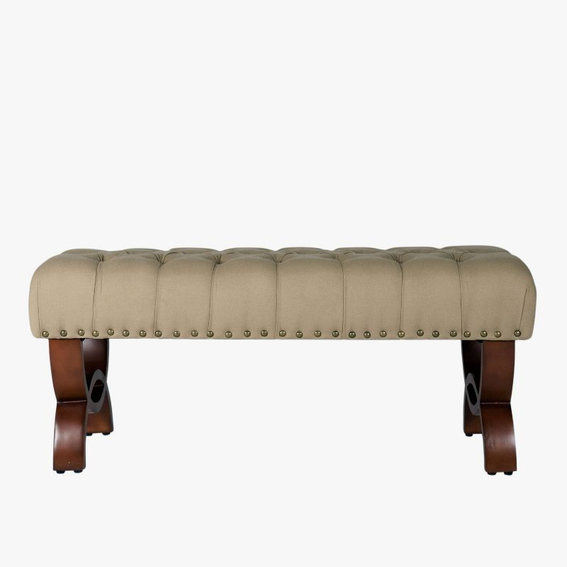 Carolina Tufted Bench with Nailhead Trim Cream - HomePop: Upholstered Ottoman for Bedroom, Indoor Furniture