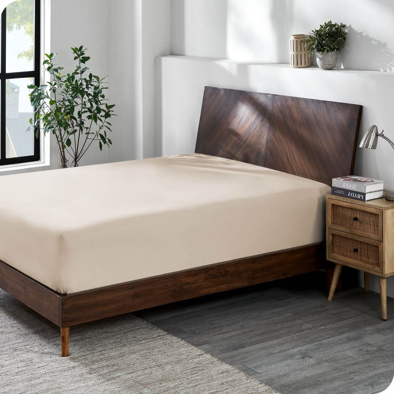 Twin XL Sand Organic Cotton Jersey Fitted Sheet by Bare Home