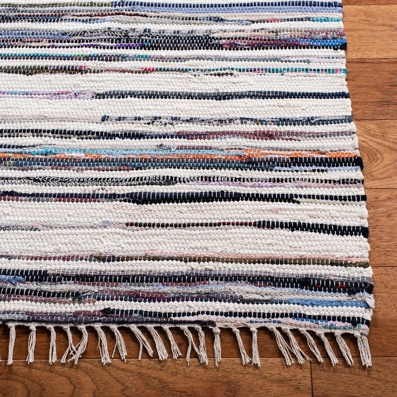 Rag Rug RAR126 Hand Woven Indoor Runner Rug - 2'3"x8' - Ivory/Charcoal - Safavieh