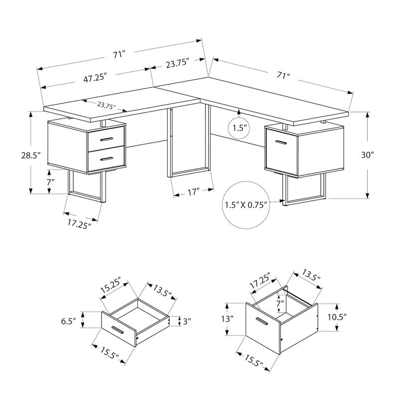 Monarch Specialties Computer Desk Home Office Corner Left Right Set-Up Storage Drawers  L Shape  Metal Laminate Grey Black Contemporary Modern