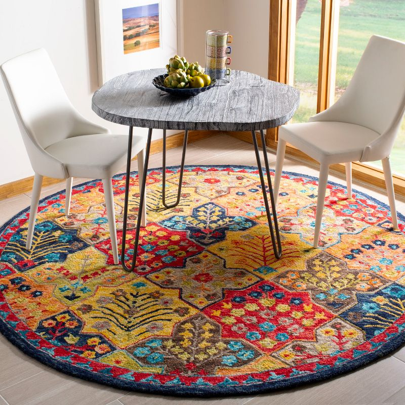 Aspen APN514 Hand Tufted Area Rug - Blue/Orange - 7' X 7' Round - Safavieh.
