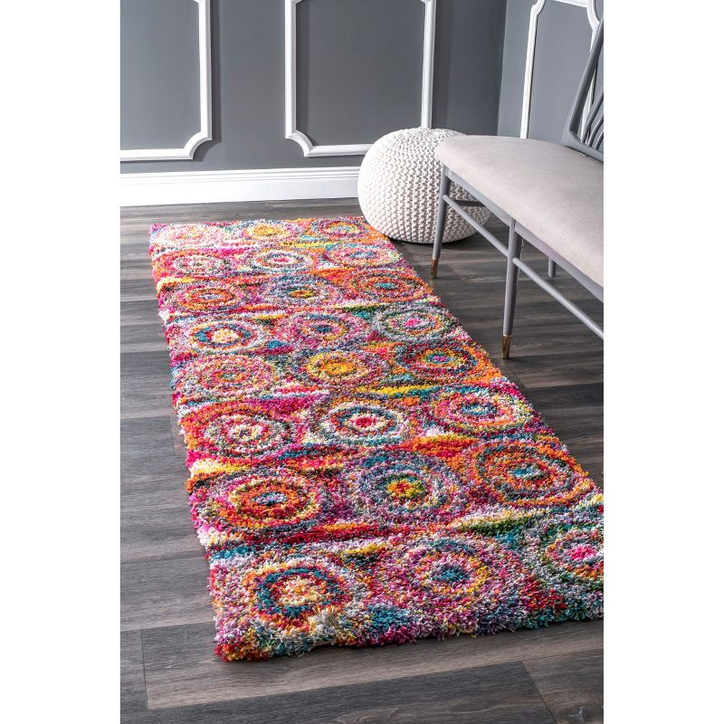 Nuloom Kindra Bohemian Circles Shag Area Rug, Runner 2' 6" x 6', Multicolored