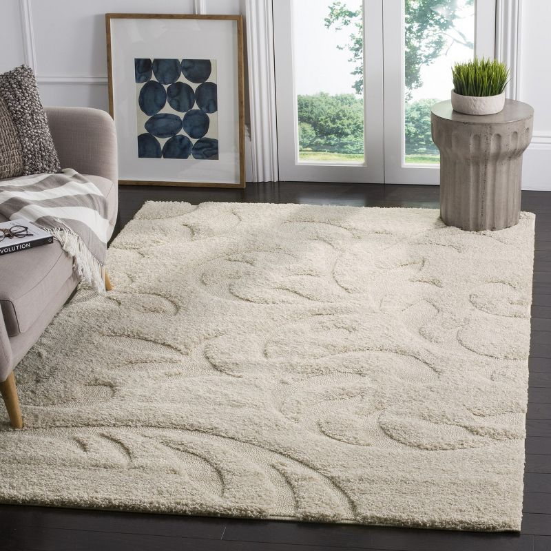 Florida Shag SG468 Power Loomed Indoor Area Rug - Creme/Creme - 5'3"x7'6" - Safavieh