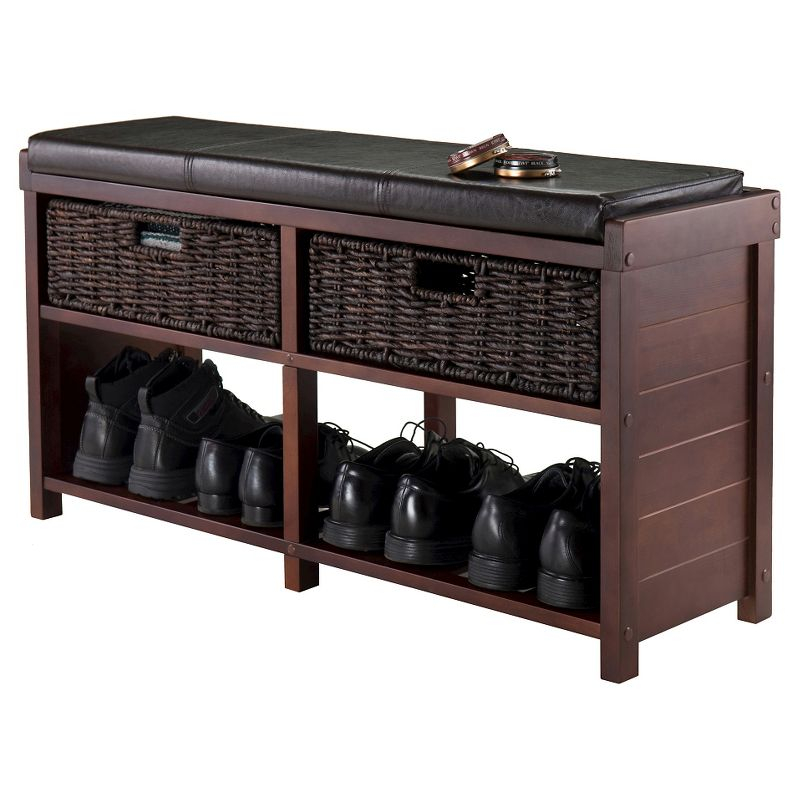 Colin Entryway Storage Bench with Cushion Cappuccino - Winsome: Upholstered Wool, Wood Legs, Spot Clean