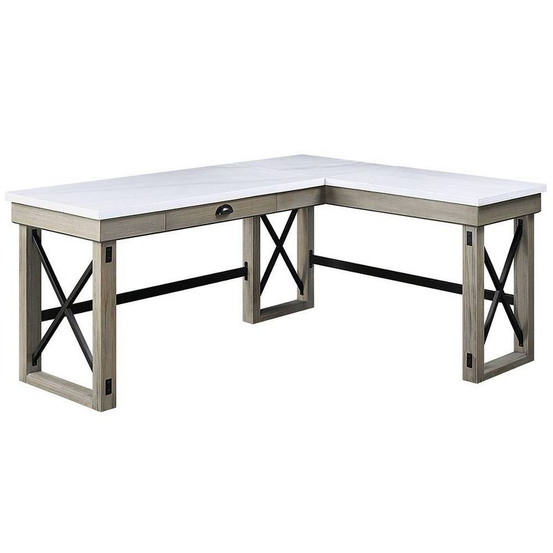 67" Talmar Marble Top Writing Desk with File Drawer, Wood Base - Acme Furniture