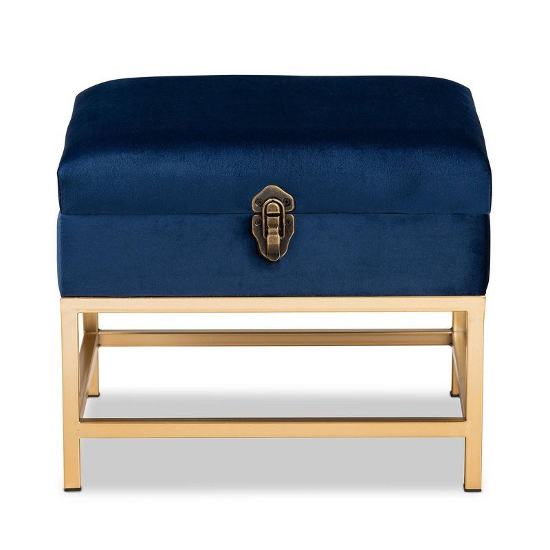 Baxton Studio Aliana Fabric and Metal Ottoman Navy Blue/Gold  Velvet Upholstered Bench, No Assembly Required
