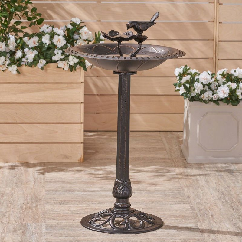 33.5" Fairmont Aluminum & Iron Bird Bath - Christopher Knight Home: Vintage, Rust-Resistant, Freestanding
