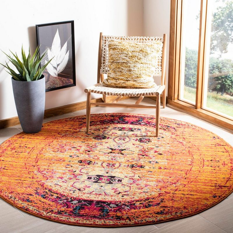 Monaco MNC209 Power Loomed Indoor Area Rug - Orange/Multi - 6'7" round - Safavieh.