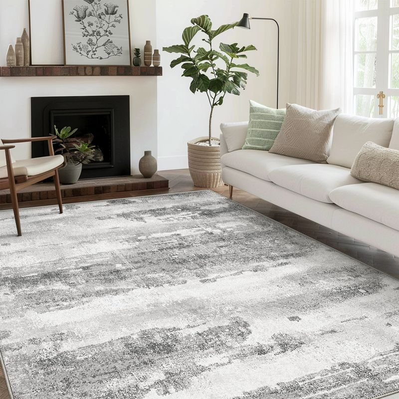 ABYNOW 6x9 Area Rug – Machine Washable, Soft Modern Abstract Carpet for Living Room & Bedroom with Non-Slip Backing, Grey