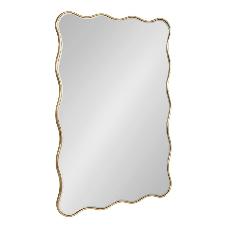 Kate & Laurel All Things Decor 24"x36" Viona Rectangle Scalloped Mirror Gold: Elegant Wavy Design, No Assembly Required