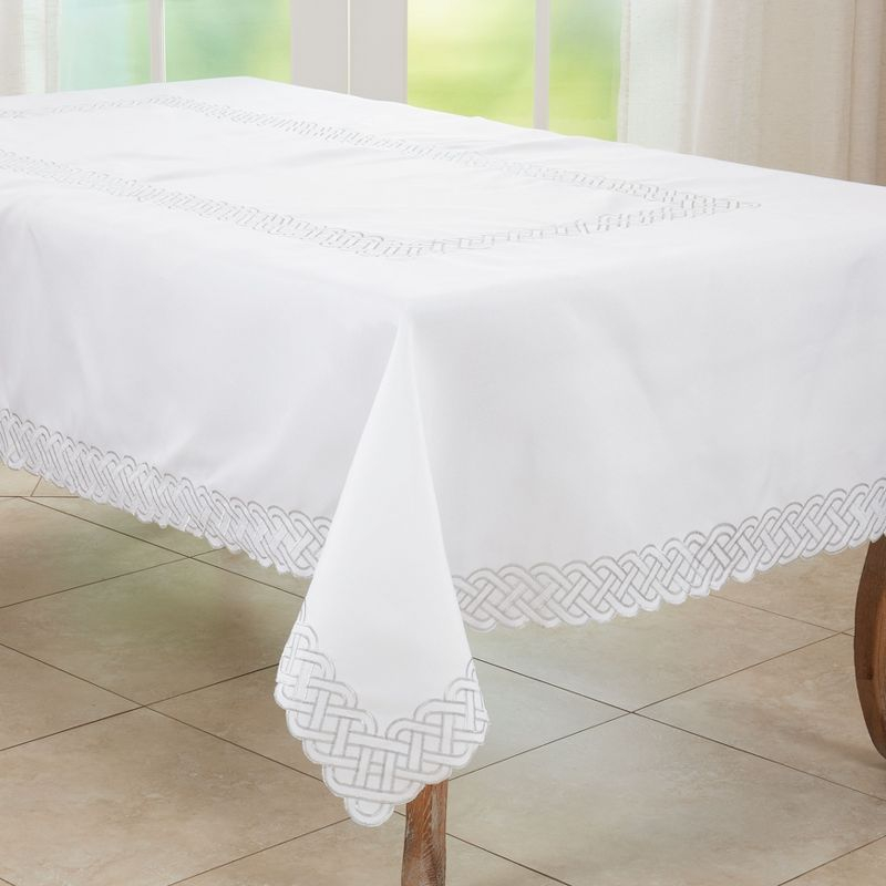 Saro Lifestyle Tablecloth with Braid Embroidered Design, 65"x140", Silver