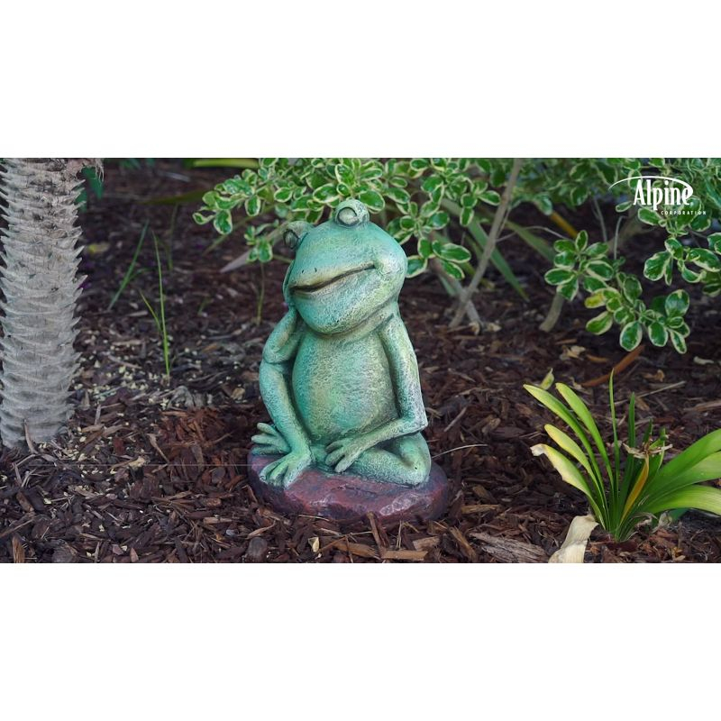 15" Magnesium Oxide Pensive Frog Statue - Alpine Corporation: Garden Decor, Zen722 Collection
