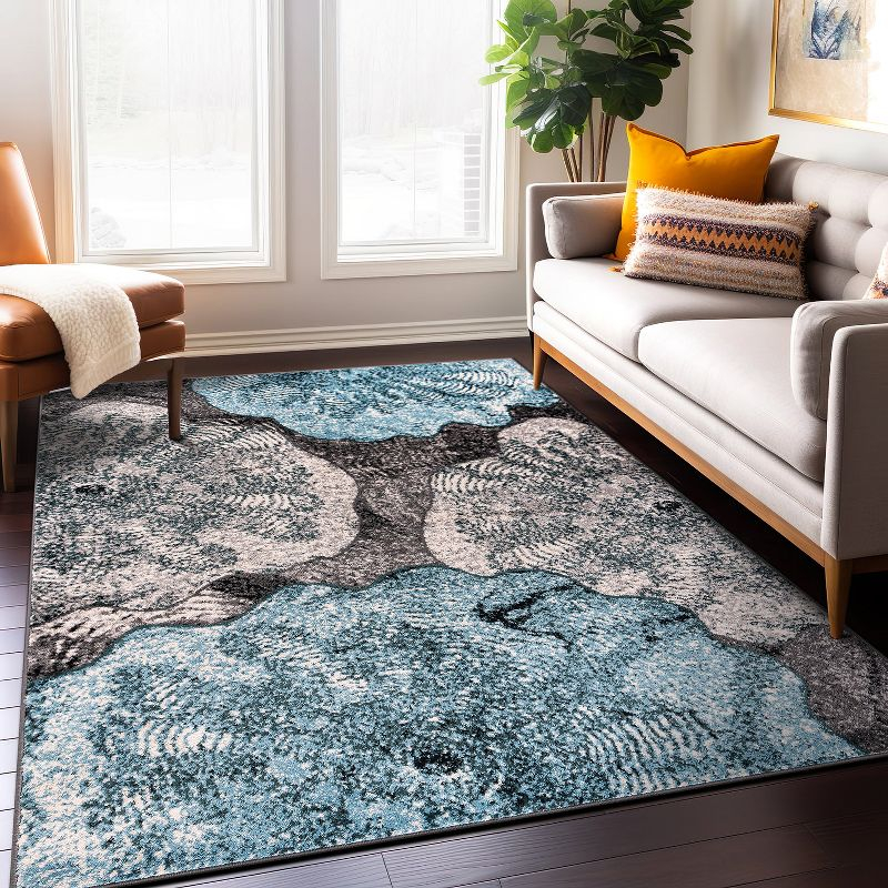 World Rug Gallery Contemporary Floral Design Area Rug - Blue 5'x7'