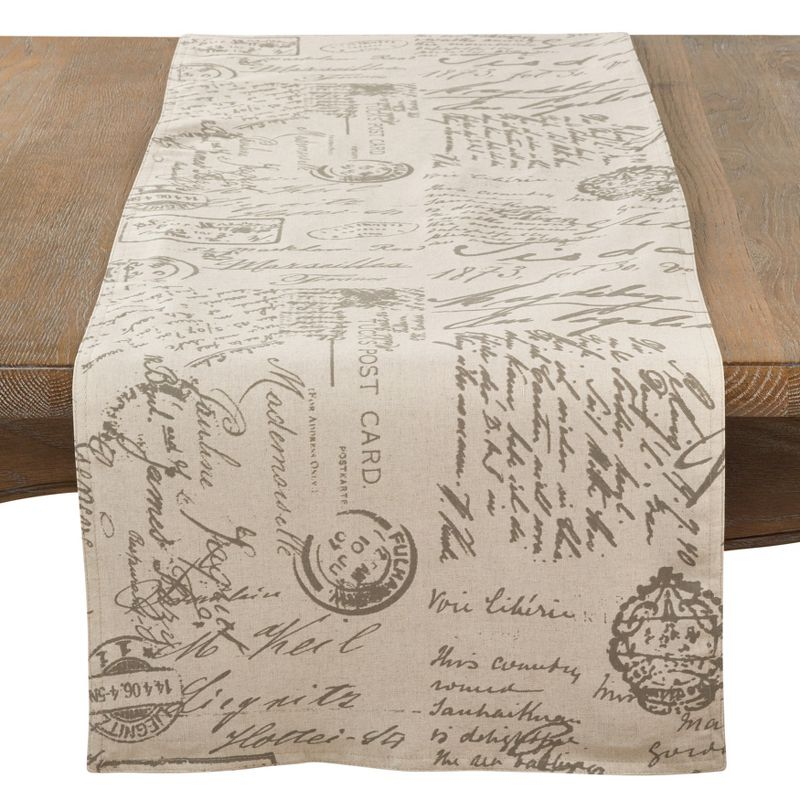 Saro Lifestyle Old Fashioned Vintage Script Print Design Everyday Table Runner, Natural, 16" x 72"
