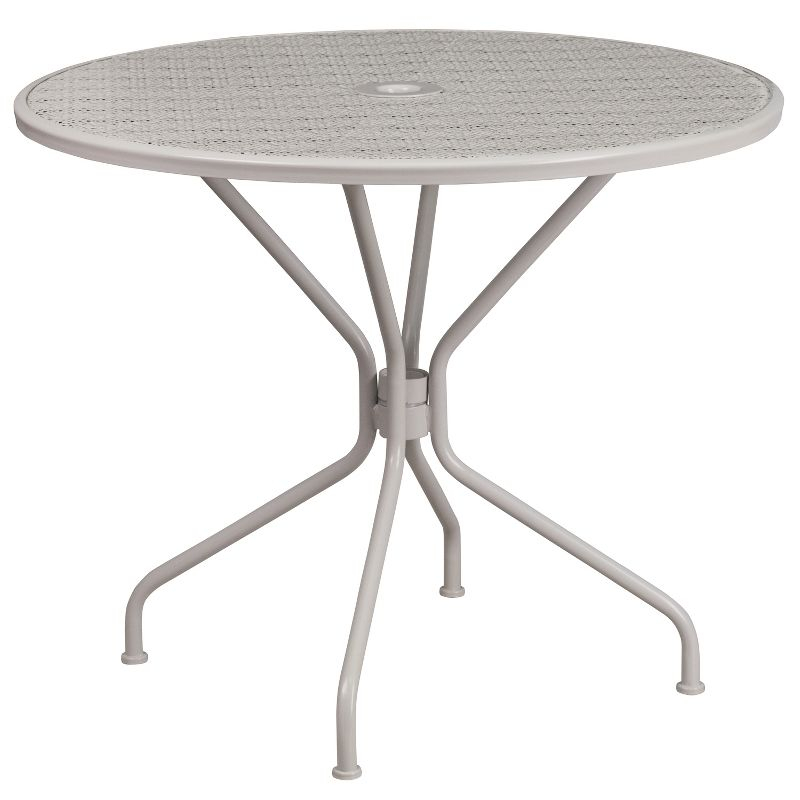 Flash Furniture Oia Commercial Grade 35.25" Round Light Gray Indoor-Outdoor Steel Patio Table with Umbrella Hole