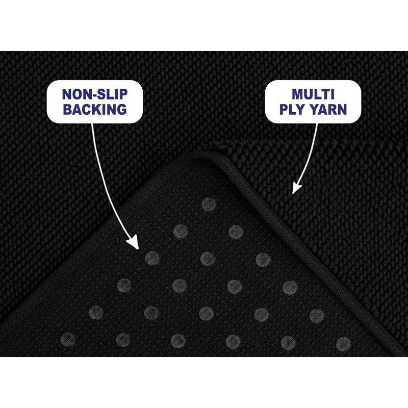 American Soft Linen 100% Cotton Bath Mat Rugs, 20x34 inches Slip Resistant Bottom Base Bath Mats for Bathroom, Black