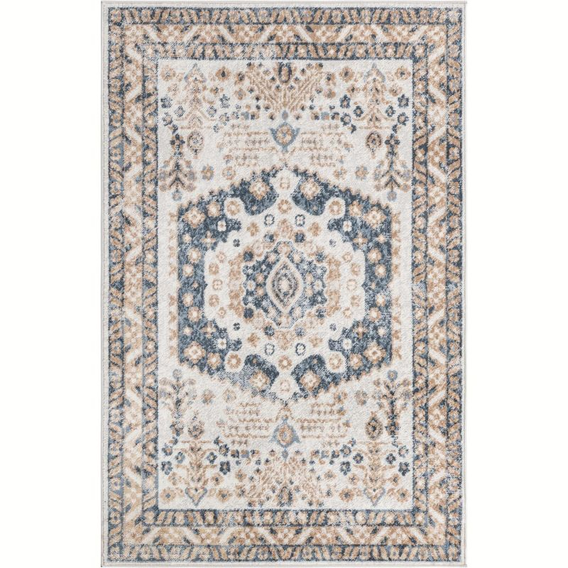 Unique Loom Oxford Collection Area Rug - Sheldonian (4' 1" x 6' 1" Rectangle Cream/Navy Blue)