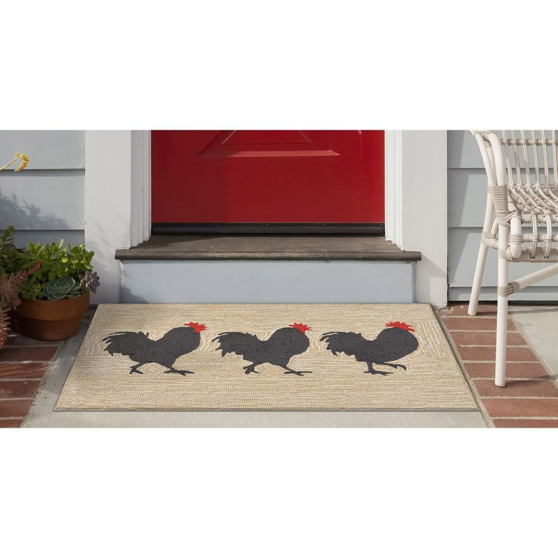 Liora Manne Frontporch Roosters Indoor/Outdoor Rug Neutral 2' x 3'