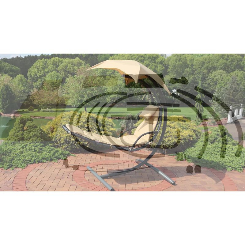 Sunnydaze Outdoor Hanging Chaise Floating Lounge Chair with Canopy Umbrella and Arc Stand, Burnt Orange