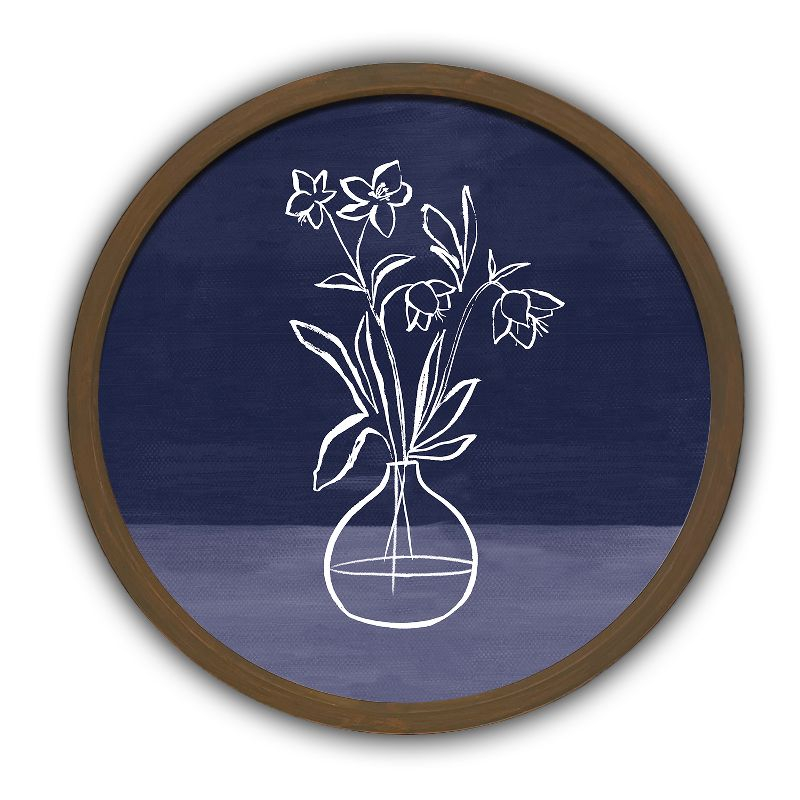 Creative Products Blue Floral Still Life II 20 x 20 Round Brown Framed Print