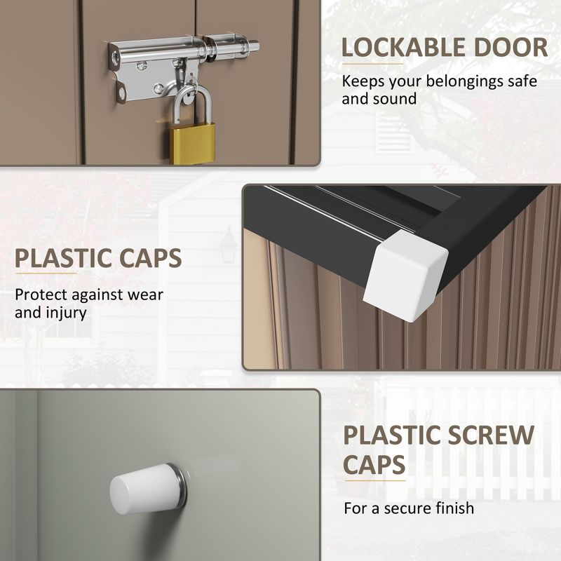 LACOO 8' x 6' Peak-Roof Patio Metal Shed - Brown