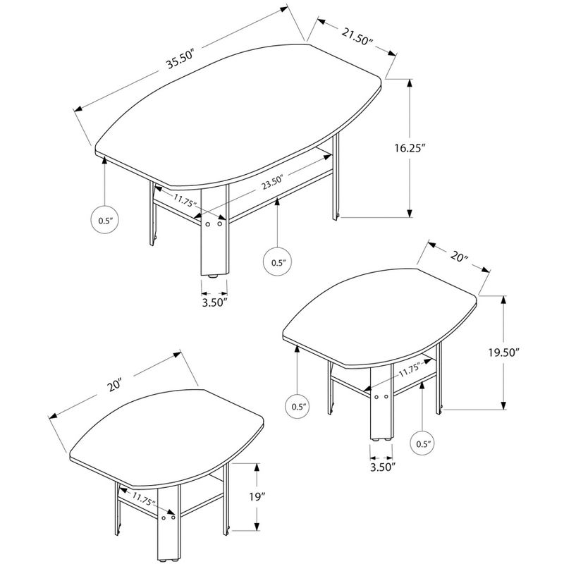 Monarch Specialties Table Set 3Pcs Set Coffee End Side Accent Living Room Laminate Grey Transitional