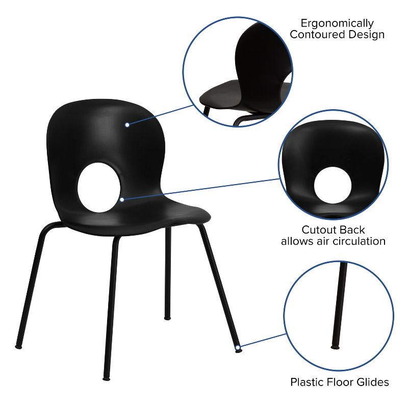 Emma and Oliver Designer Black Plastic Stack Chair with Black Frame