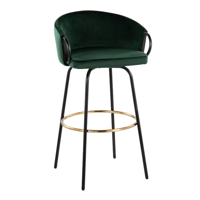 Set of 2 Claire Barstools Black/Emerald Green - LumiSource: Velvet Upholstery, Swivel, Metal Frame, Fixed Height