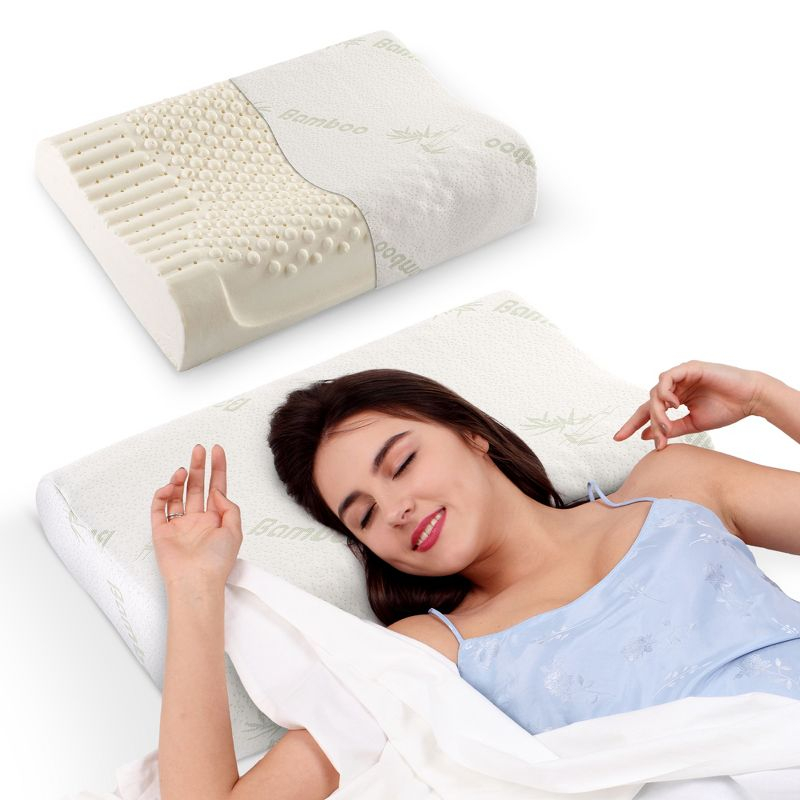 Cheer Collection Contoured Latex Memory Foam Pillow with Washable Cover - White (24" x 16" x 4")