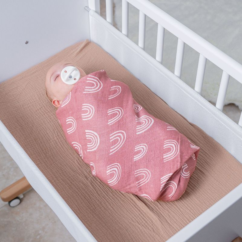 Muslin Swaddle Blankets Neutral Receiving Blanket For Boys And Girls By Comfy Cubs - Pack of 1 - Mauve Rainbow
