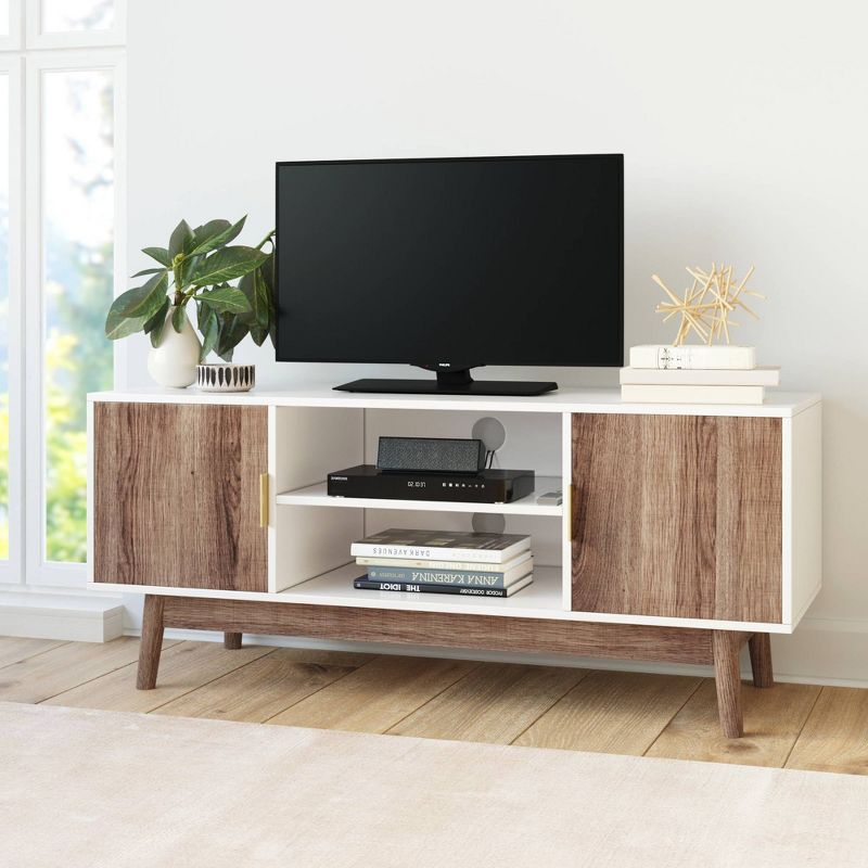 43&#34; Wesley Wood Mid Century 2 Door TV Cabinet for TVs up to 59&#34; White Warm/Reclaimed Oak - Nathan James