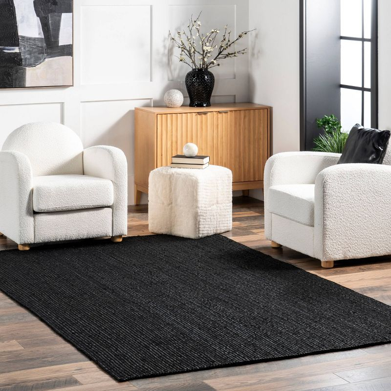 6'x9' Hand Woven Rigo Jute Area Rug Black - nuLOOM: Farmhouse Style, Low Pile, Rectangle, Indoor Use