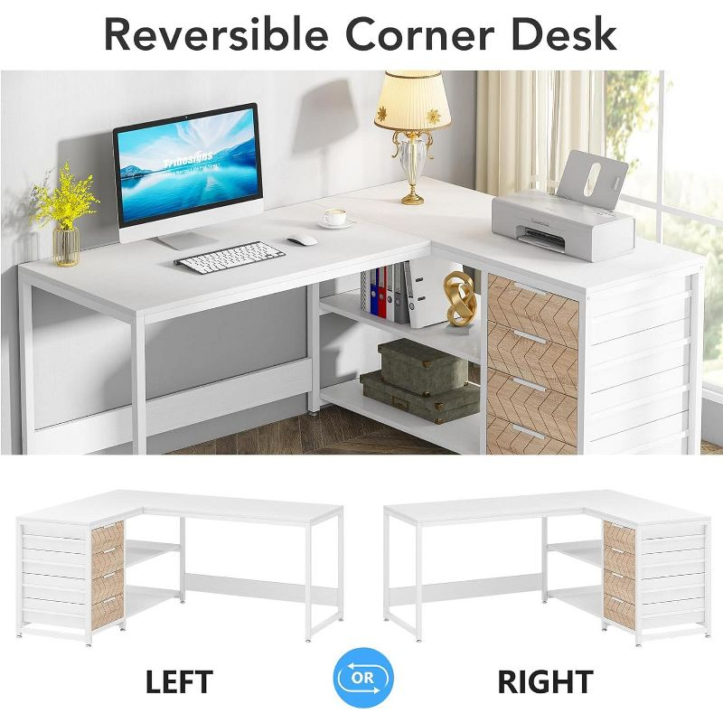 Tribesigns 59" L-Shaped Computer Desk, Reversible Corner Office Desk for Home Office, White