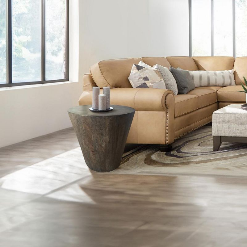 Royal Hampton 24 Inch Side End Table with Round Drum Shape, Handcrafted Mango Wood Construction, Distressed Gray